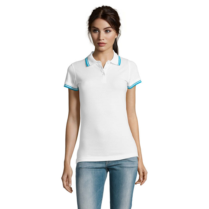PASADENA WOMEN - PASADENA Damen Polo 200g - White/Aqua