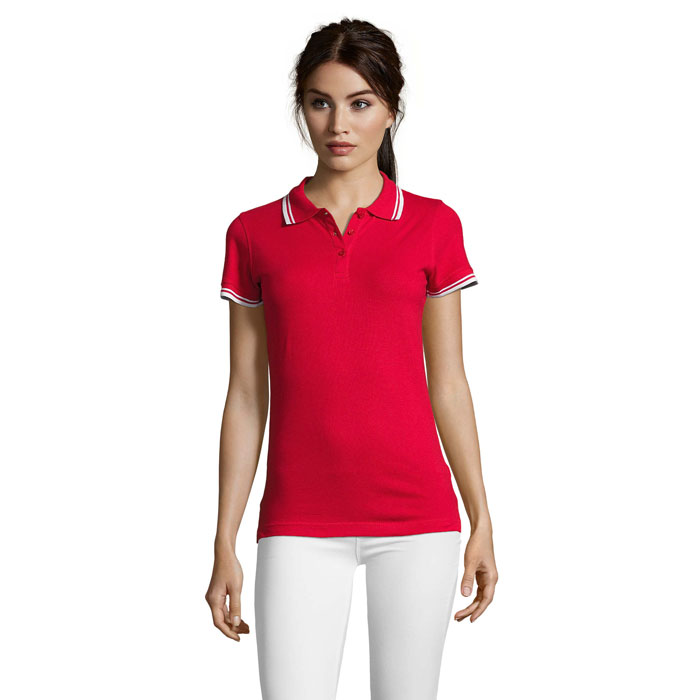 PASADENA WOMEN - PASADENA Damen Polo 200g - Rot / Weiß