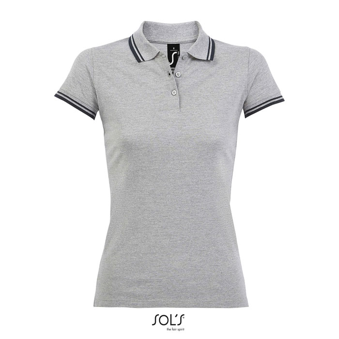 PASADENA WOMEN - PASADENA Damen Polo 200g - Grey Melange/ French Navy