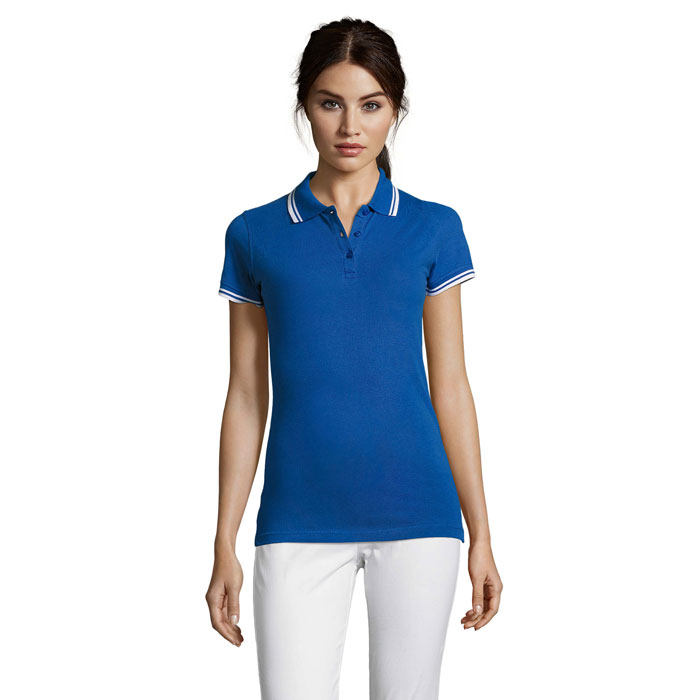 PASADENA WOMEN - PASADENA Damen Polo 200g - Königsblau/Weiß