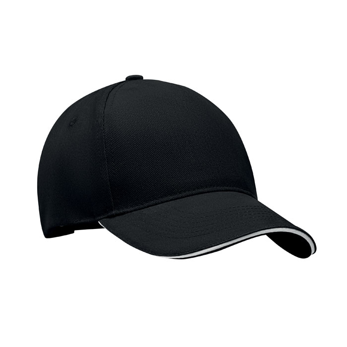 LONG BEACH SINGA - Baseball cap 5 panels 260g/m² - Weiß/schwarz