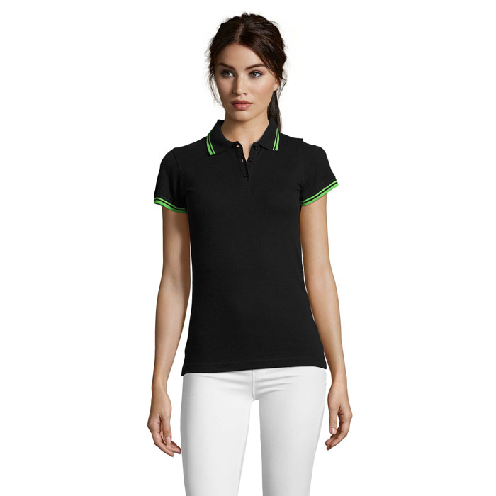 PASADENA WOMEN - PASADENA Damen Polo 200g - Black/Lime