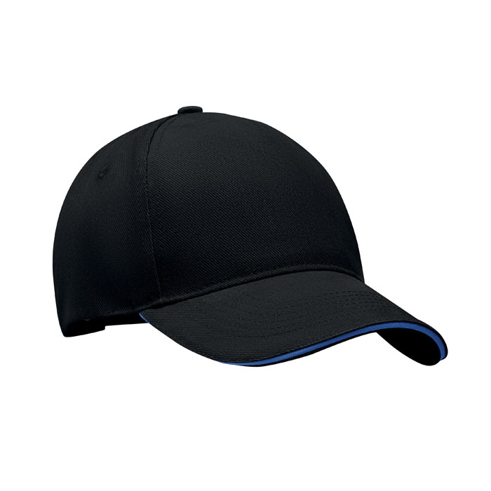 LONG BEACH SINGA - Baseball cap 5 panels 260g/m² - Schwarz/Blau
