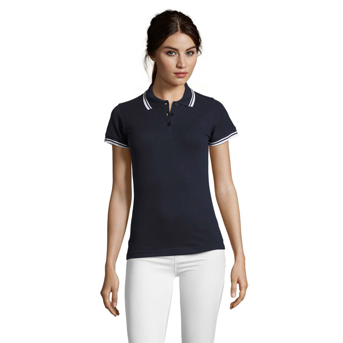 PASADENA WOMEN - PASADENA Damen Polo 200g - Französische Marine/weiß
