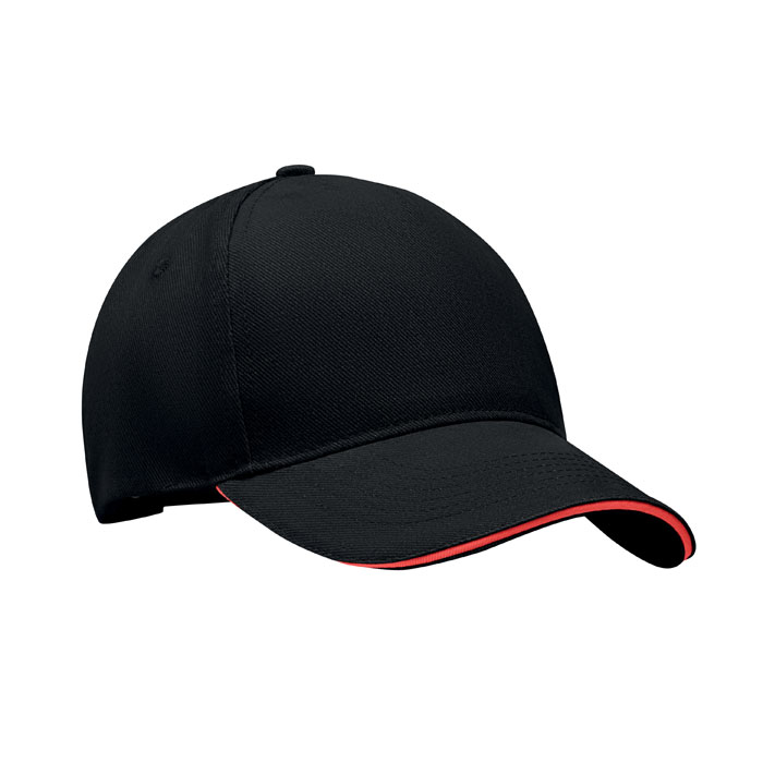 LONG BEACH SINGA - Baseball cap 5 panels 260g/m² - Schwarz/Rot