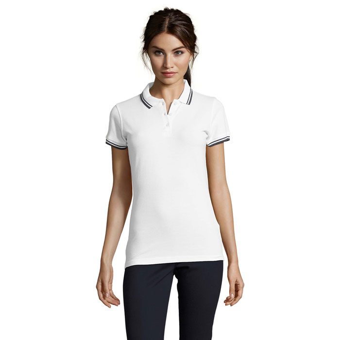 PASADENA WOMEN - PASADENA Damen Polo 200g - Weiß/Marine