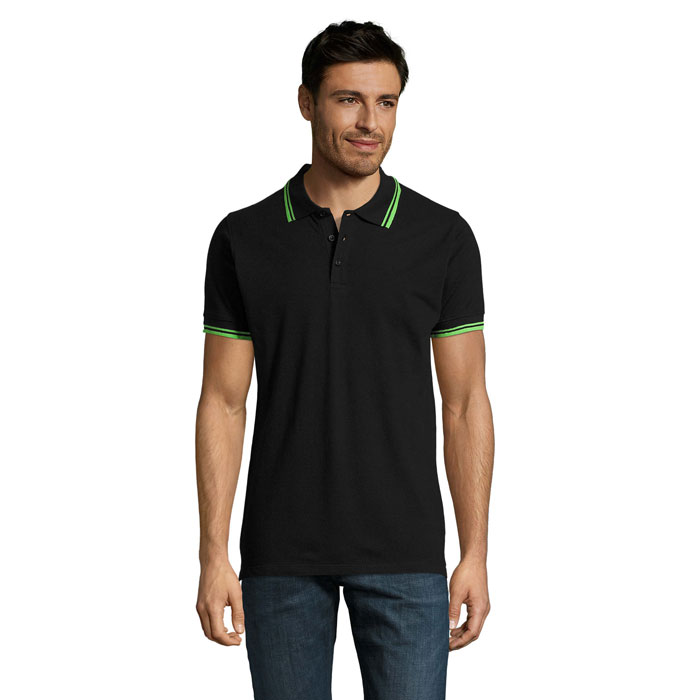PASADENA MEN - PASADENA HERREN POLO 200 - Black/Lime