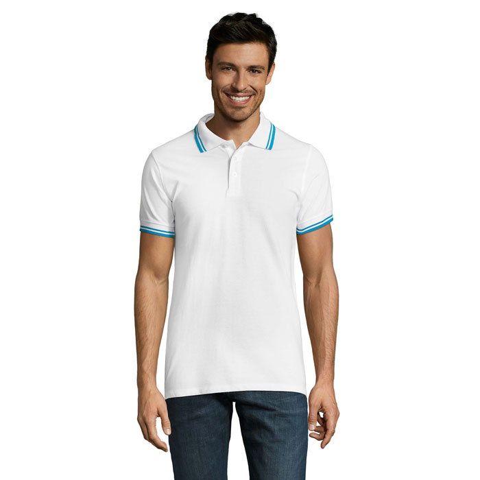 PASADENA MEN - PASADENA HERREN POLO 200 - White/Aqua